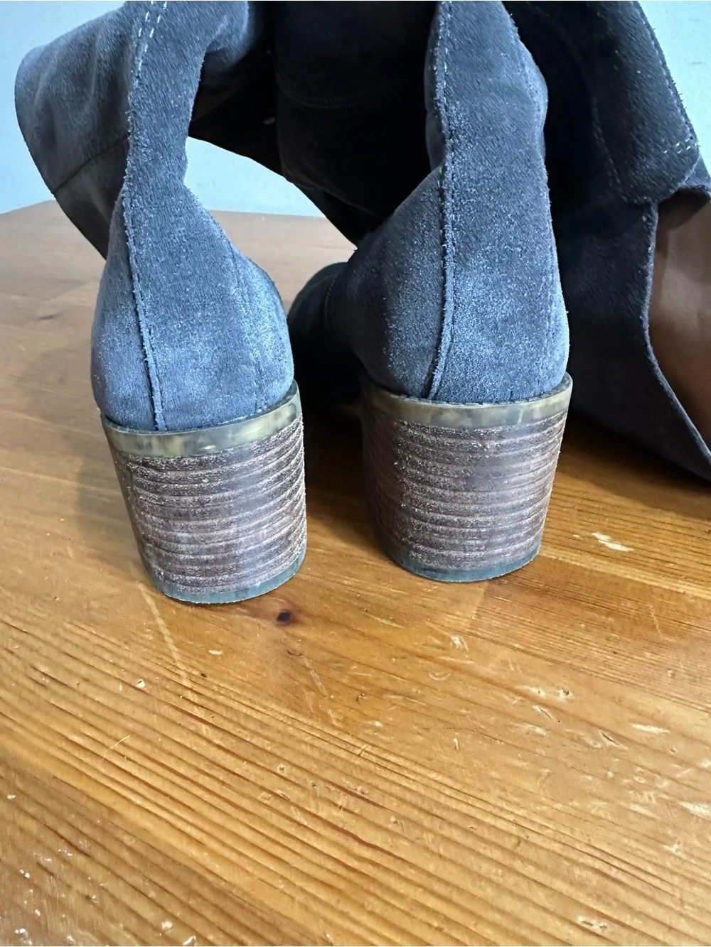 Lucky Brand Tall Over-the-Knee Suede Boots in Dark Gray with Brown Heel Accents
